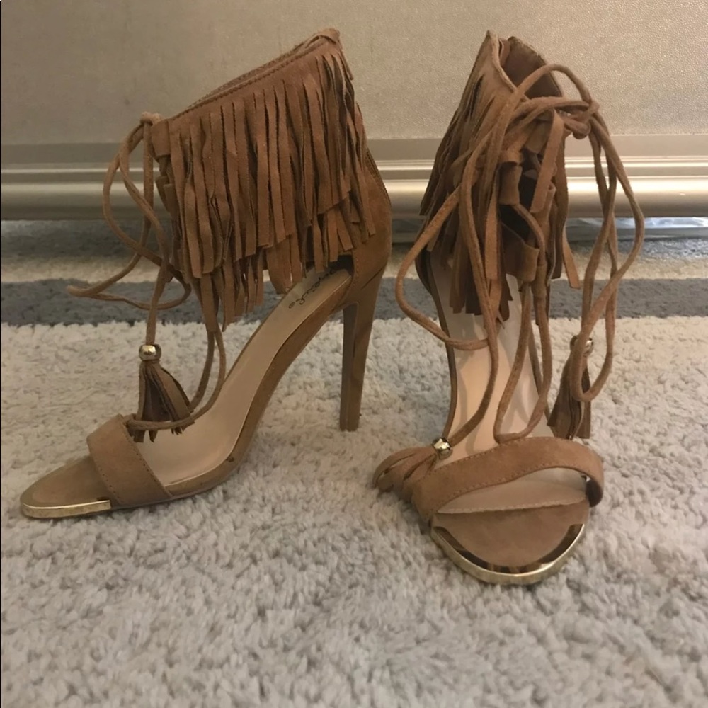 Suede fringe heels